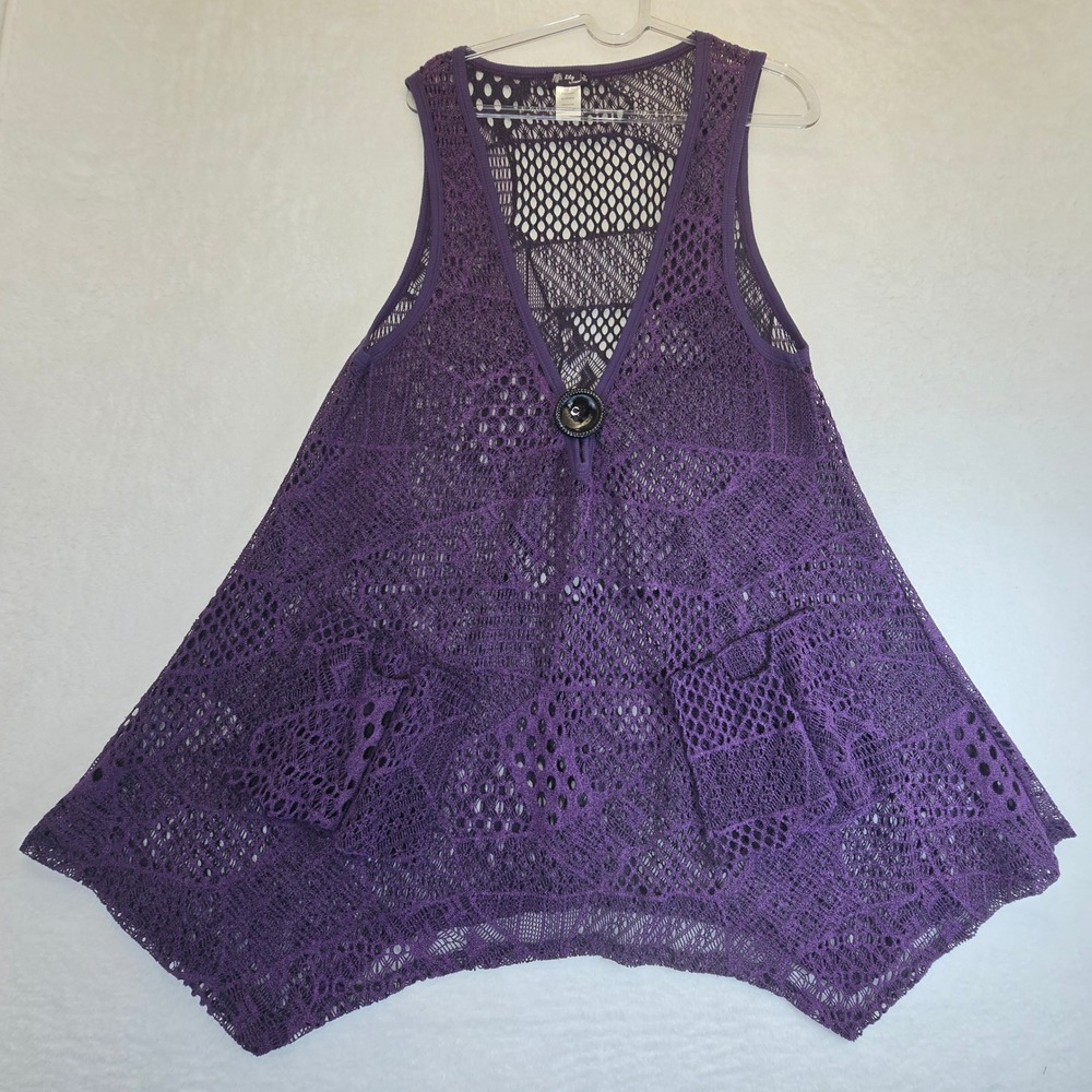 Lily Firmiana Purple Crochet Knit Vest Boho Goth Lagenlook Whimsigoth Womens 1X